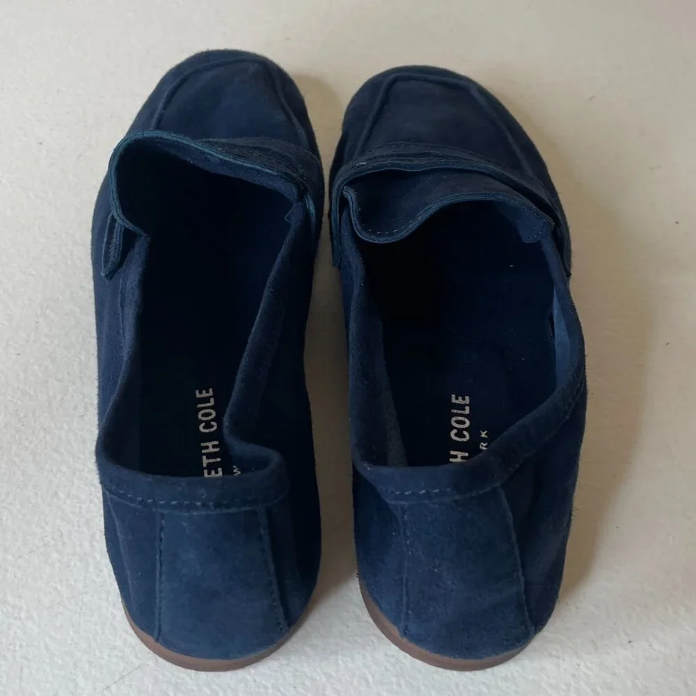 Kenneth Cole Dean Navy Unlined Suede Flexible Penny Loafer Flats Size 6